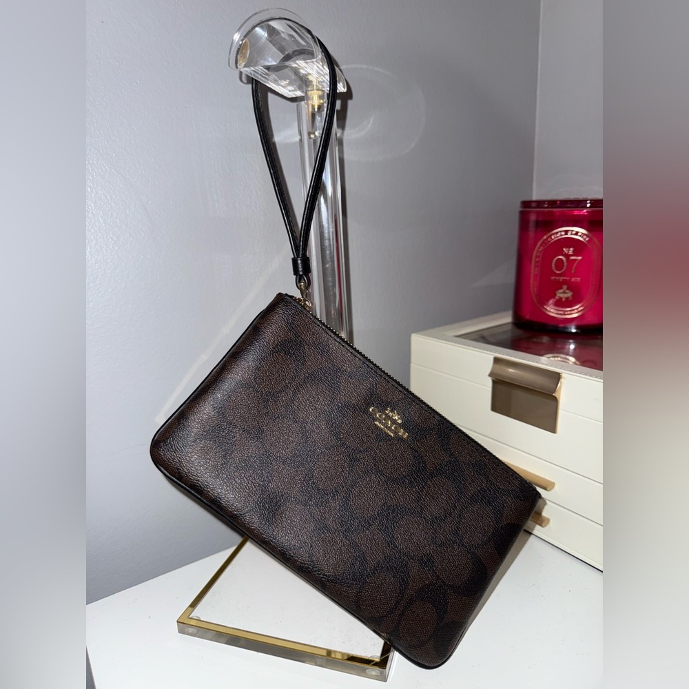 Coach Dark Brown Leather Wristlet